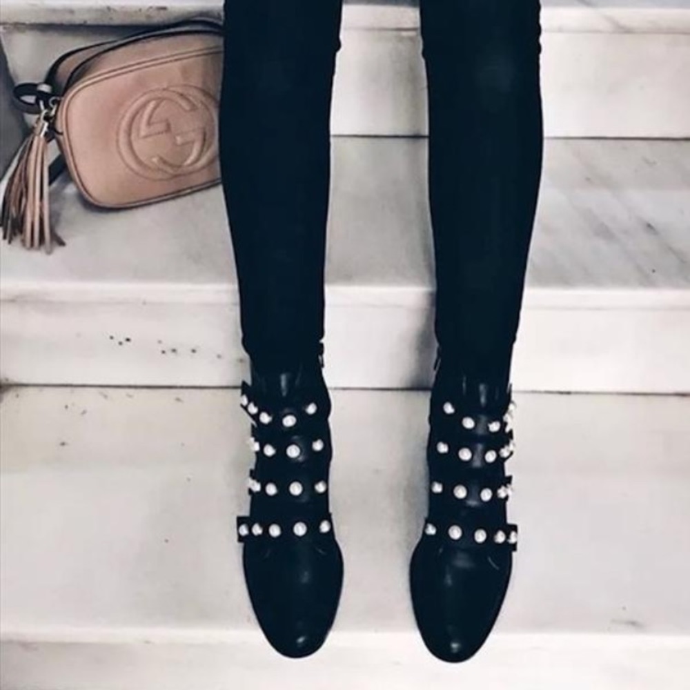 Zara Combat Faux Pearl Strap Ankle Boots - Picture 7 of 8